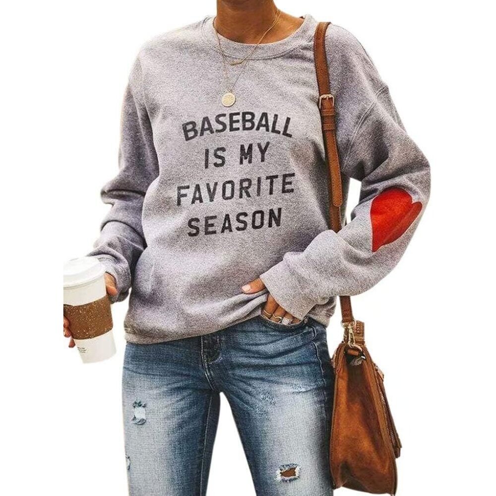 Women Letter Print Sweatshirt Long Sleeve Heart Pullover Casual Top